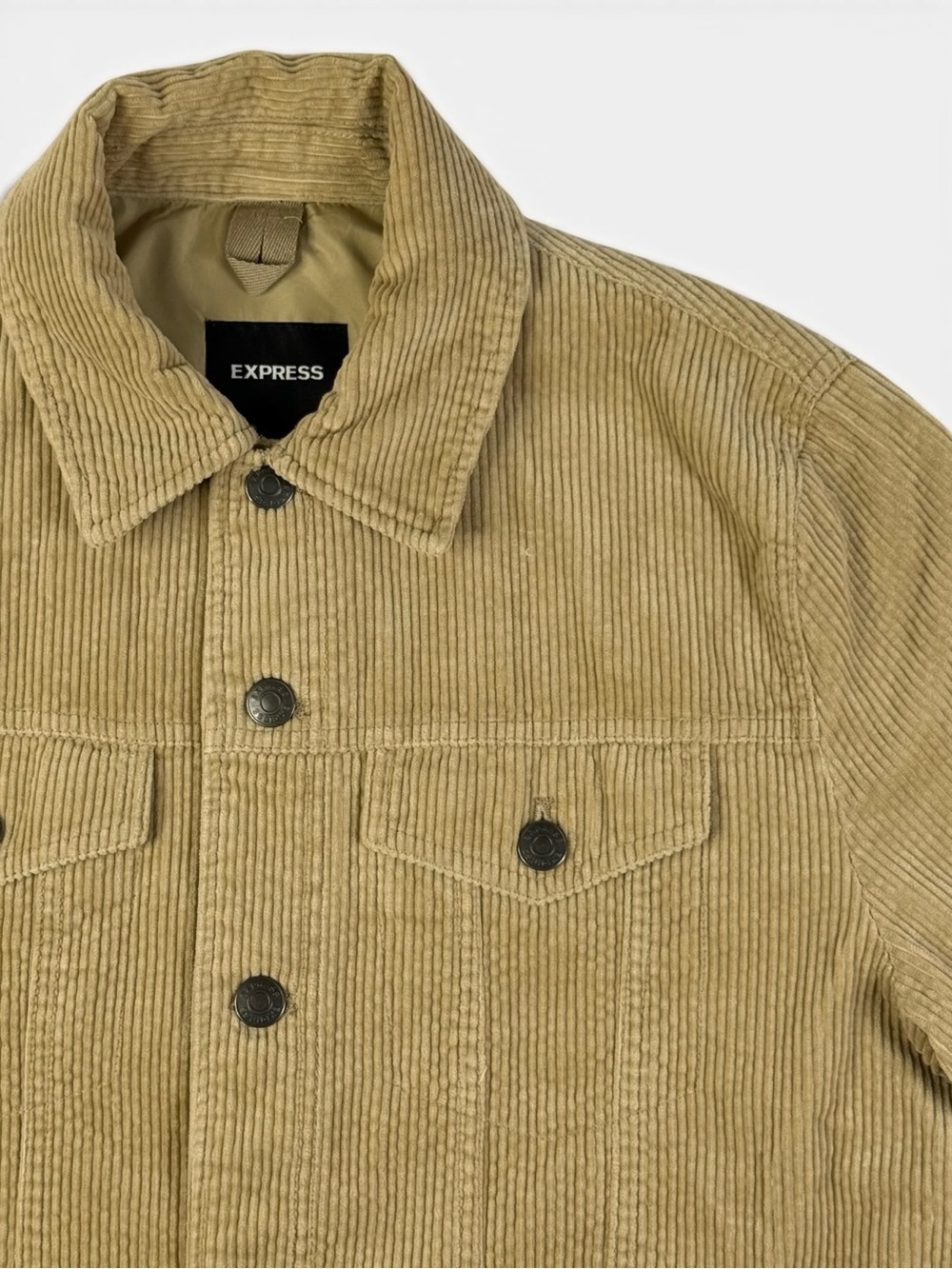Express Corduroy Trucker Jacket Tan Khaki Lined Men’s Medium Coat - Picture 7 of 11